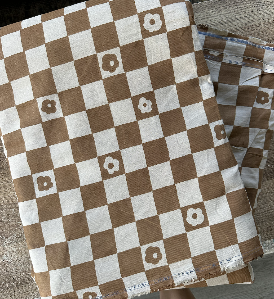 Patchwork Posy in Brown - PF Original Screen Print on Linen/Cotton