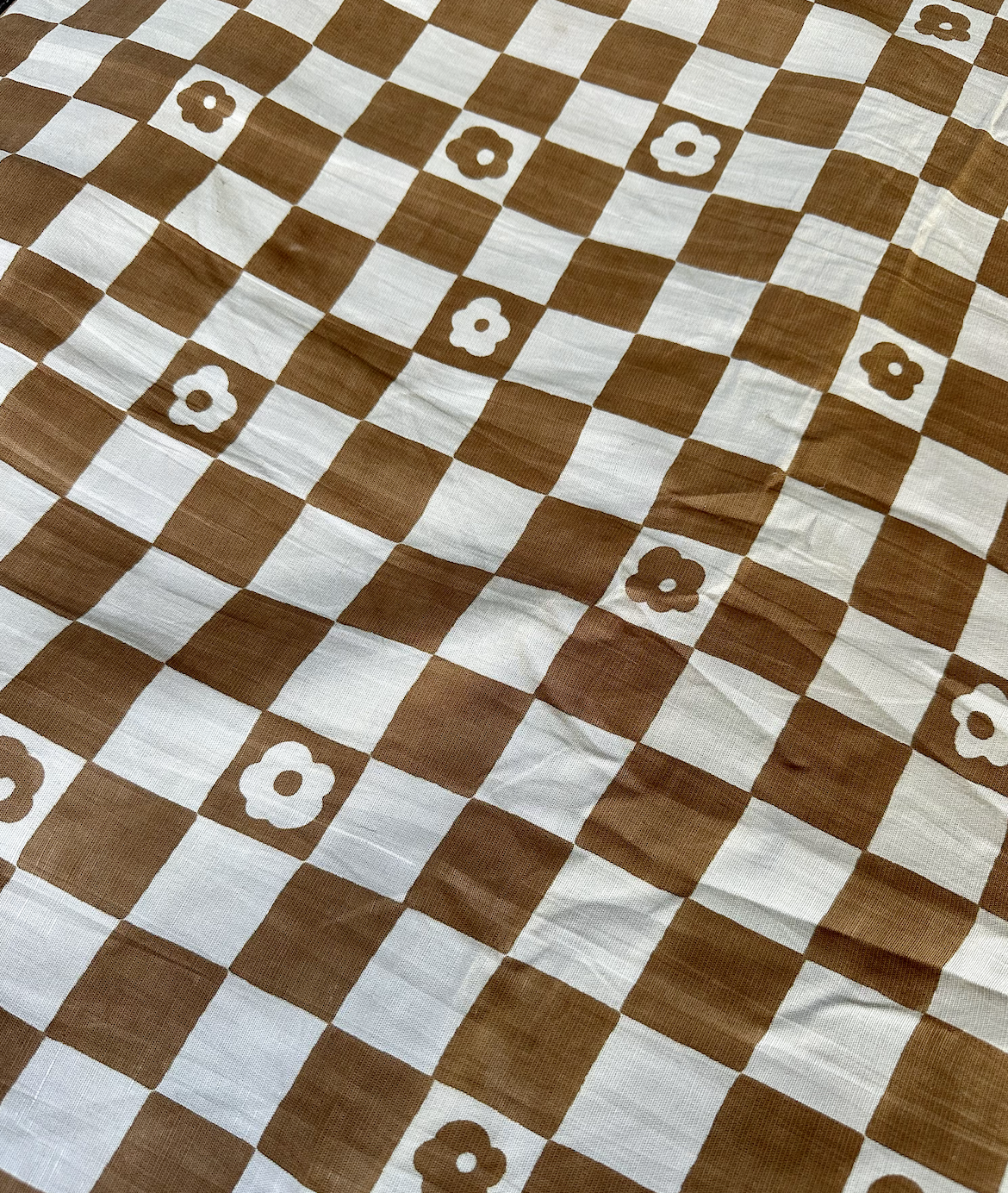 Patchwork Posy in Brown - PF Original Screen Print on Linen/Cotton