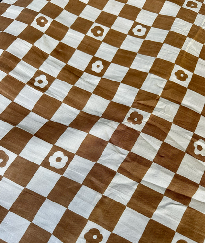 Patchwork Posy in Brown - PF Original Screen Print on Linen/Cotton