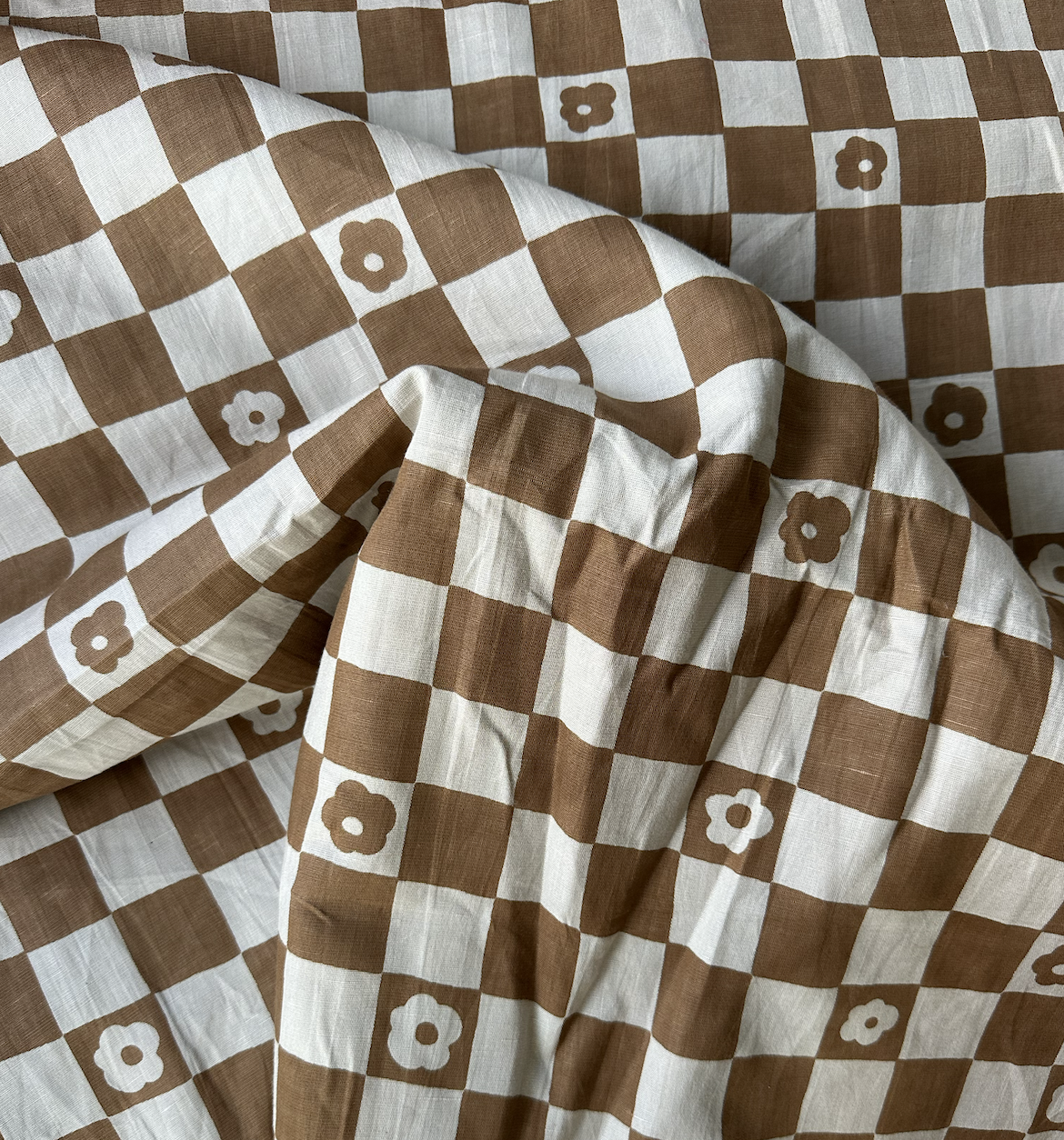 Patchwork Posy in Brown - PF Original Screen Print on Linen/Cotton