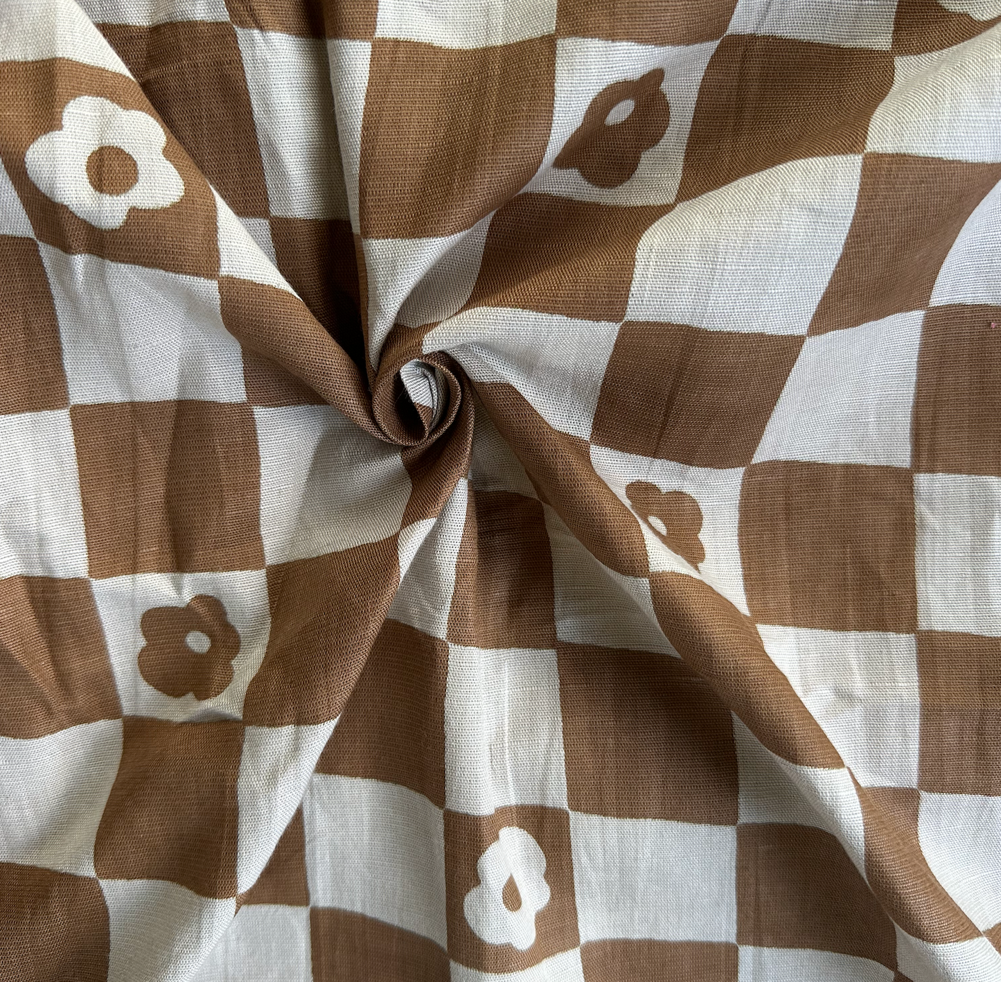 Patchwork Posy in Brown - PF Original Screen Print on Linen/Cotton