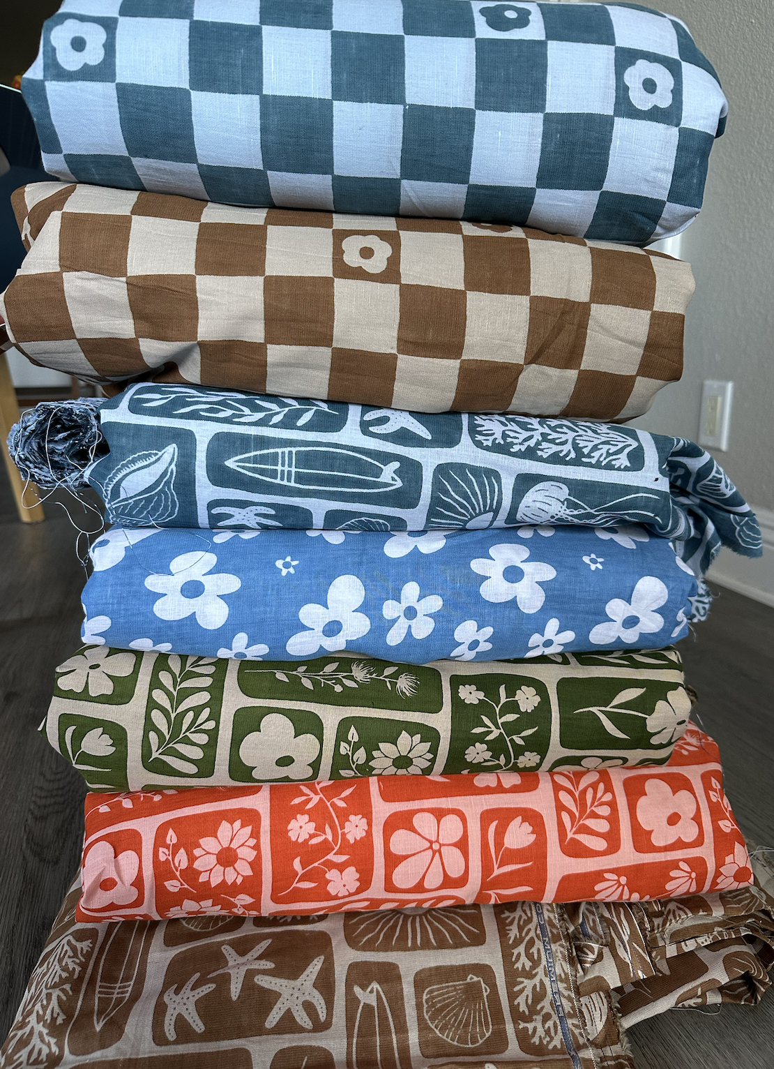 Patchwork Posy in Brown - PF Original Screen Print on Linen/Cotton