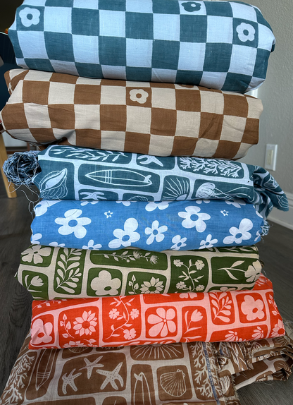 Patchwork Posy in Brown - PF Original Screen Print on Linen/Cotton