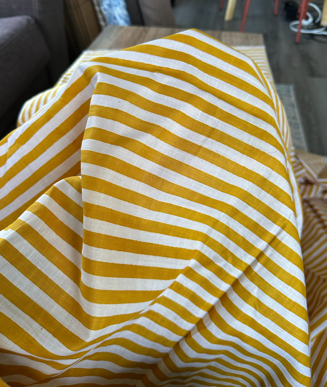 Mustard Stripe - PF Original Screen Print on Linen/Cotton
