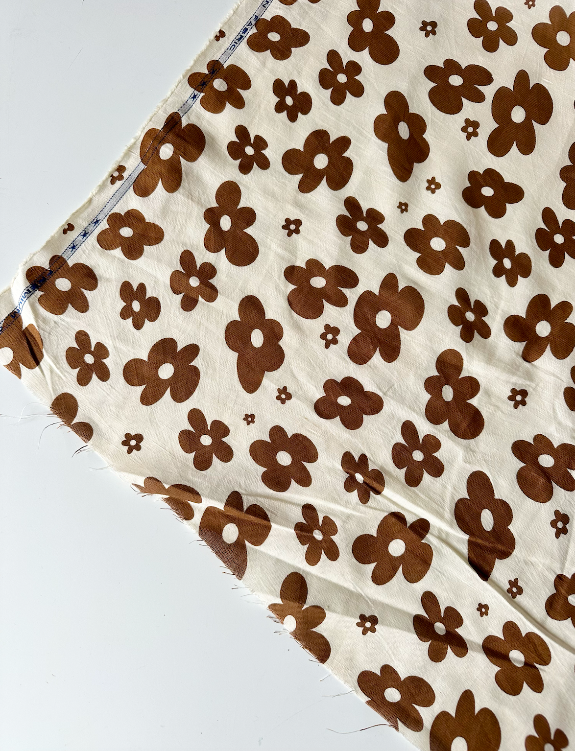 Retro Daisies in Brown - PF Original Screen Print on Linen/Cotton