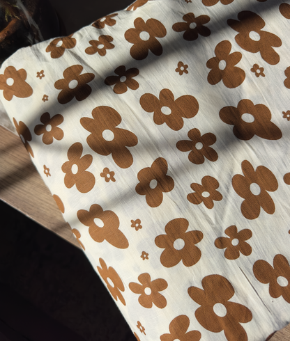 Retro Daisies in Brown - PF Original Screen Print on Linen/Cotton