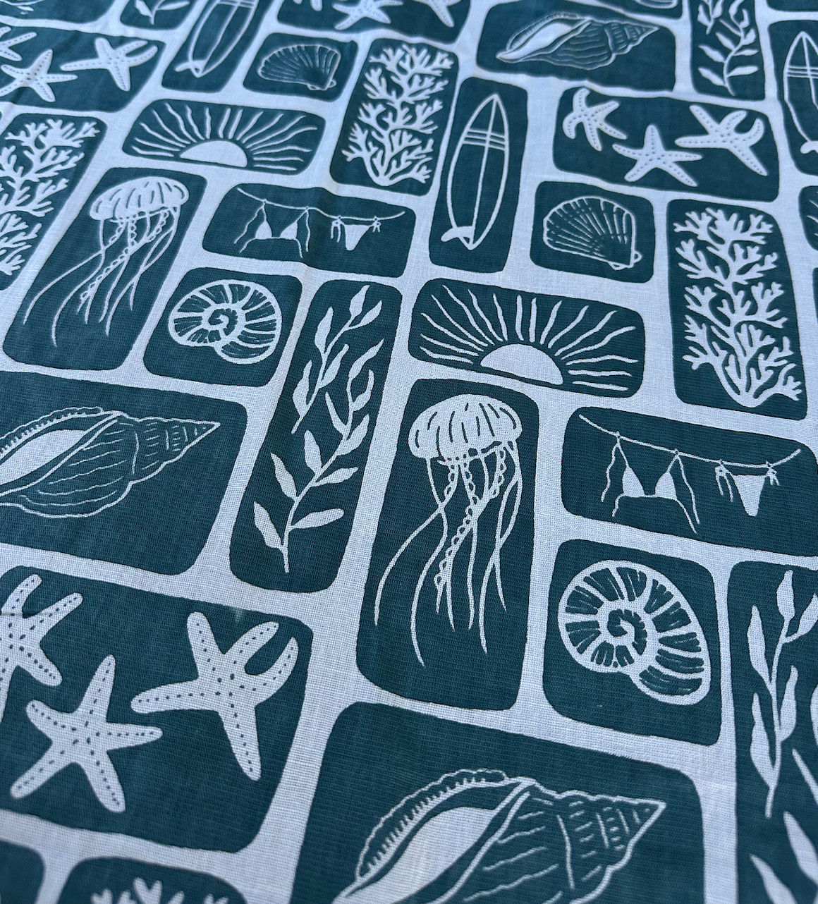 Beach Babe in Blue - PF Original Screen Print on Linen/Cotton
