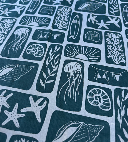 Beach Babe in Blue - PF Original Screen Print on Linen/Cotton