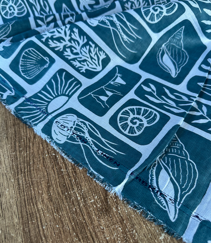 Beach Babe in Blue - PF Original Screen Print on Linen/Cotton