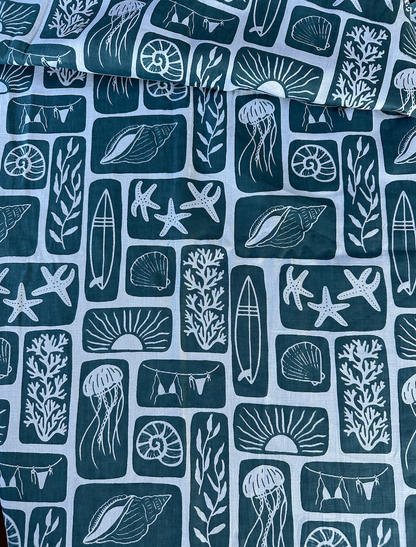 Beach Babe in Blue - PF Original Screen Print on Linen/Cotton