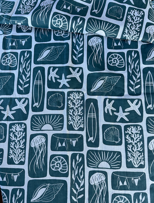 Beach Babe in Blue - PF Original Screen Print on Linen/Cotton