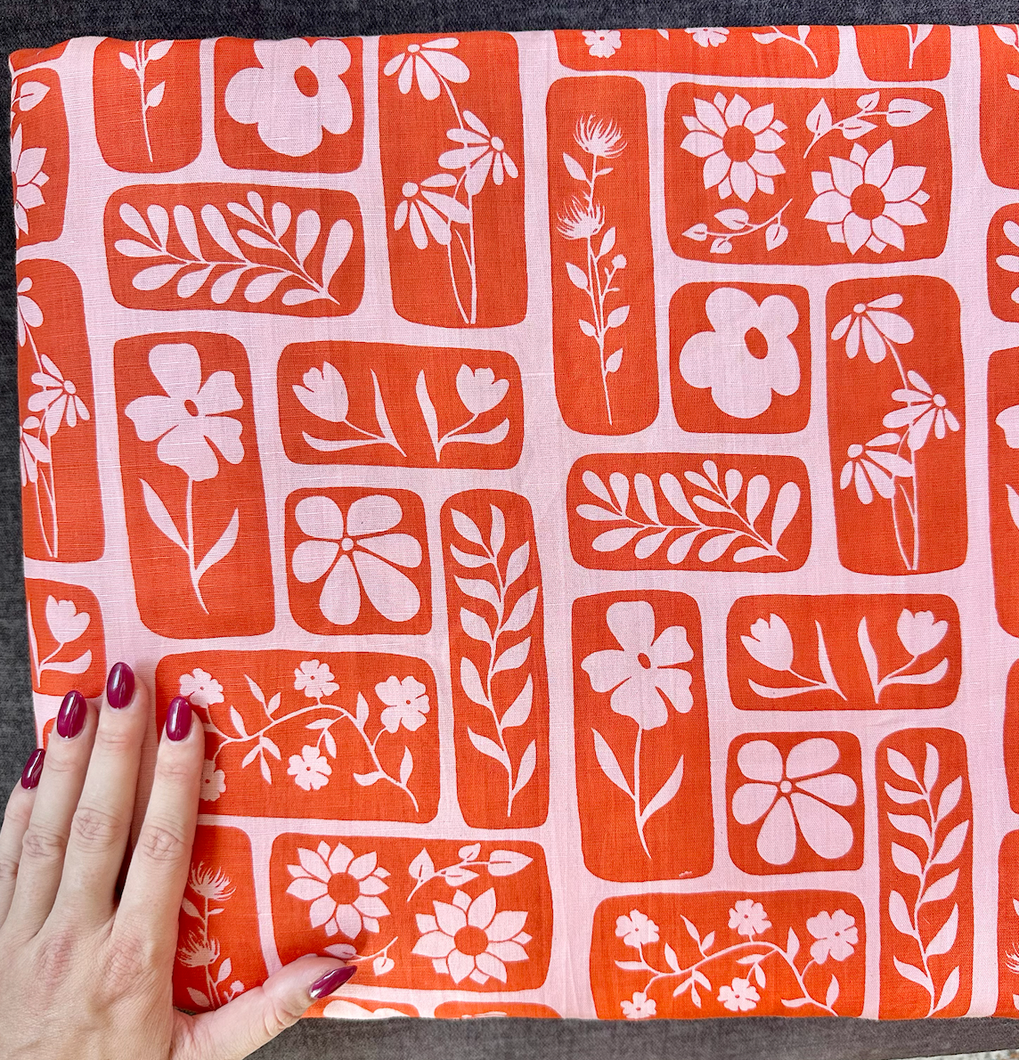 Garden Goddess in Pink/Orange - PF Original Screen Print on Linen/Cotton