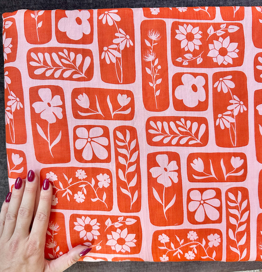 Garden Goddess in Pink/Orange - PF Original Screen Print on Linen/Cotton