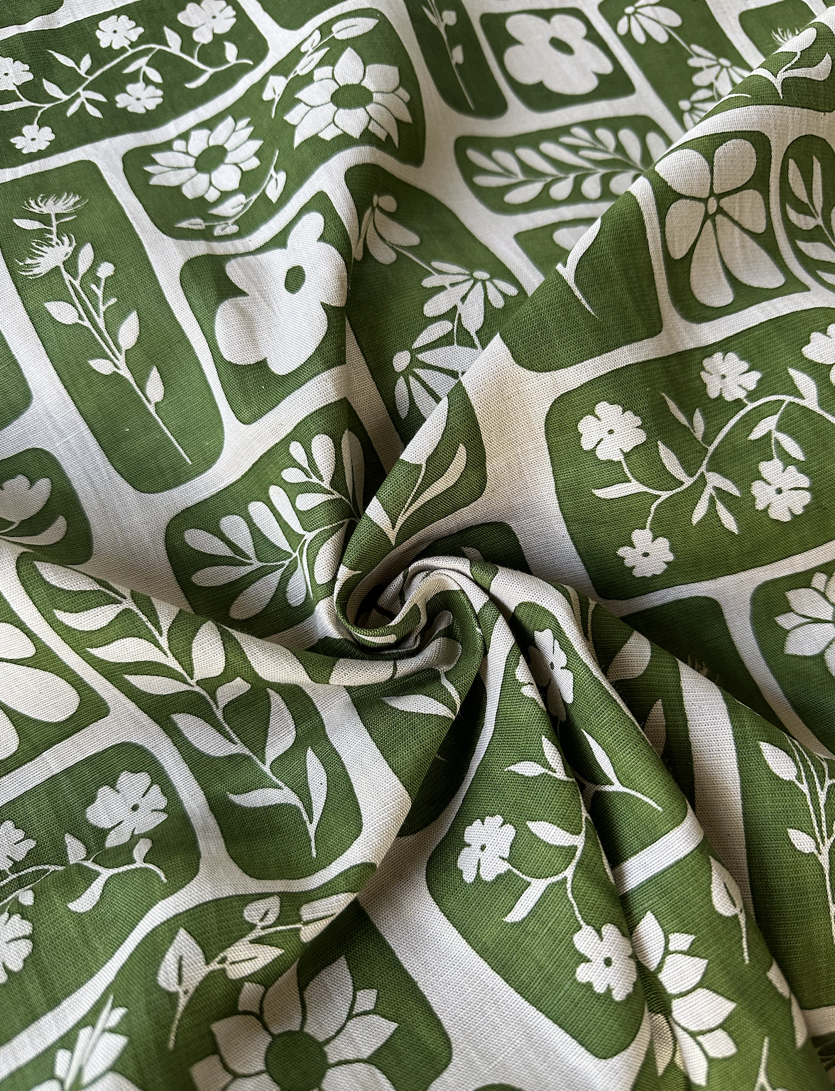 Garden Goddess in Green - PF Original Screen Print on Linen/Cotton