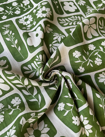 Garden Goddess in Green - PF Original Screen Print on Linen/Cotton