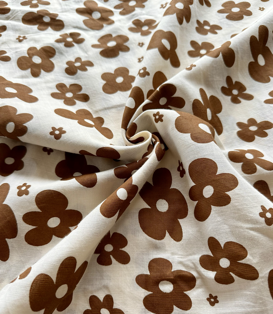 Retro Daisies in Brown - PF Original Screen Print on Linen/Cotton