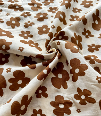 Retro Daisies in Brown - PF Original Screen Print on Linen/Cotton