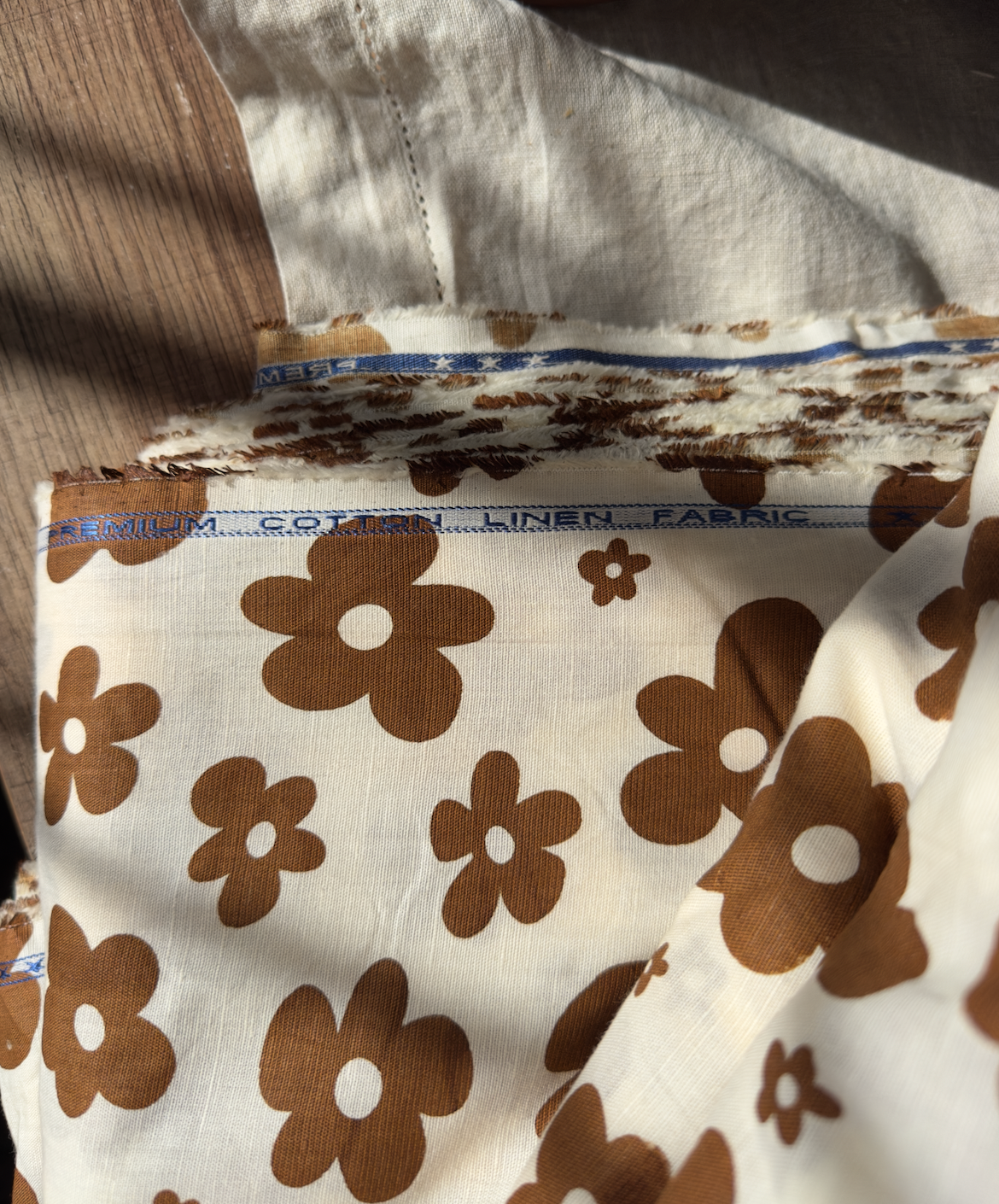 Retro Daisies in Brown - PF Original Screen Print on Linen/Cotton