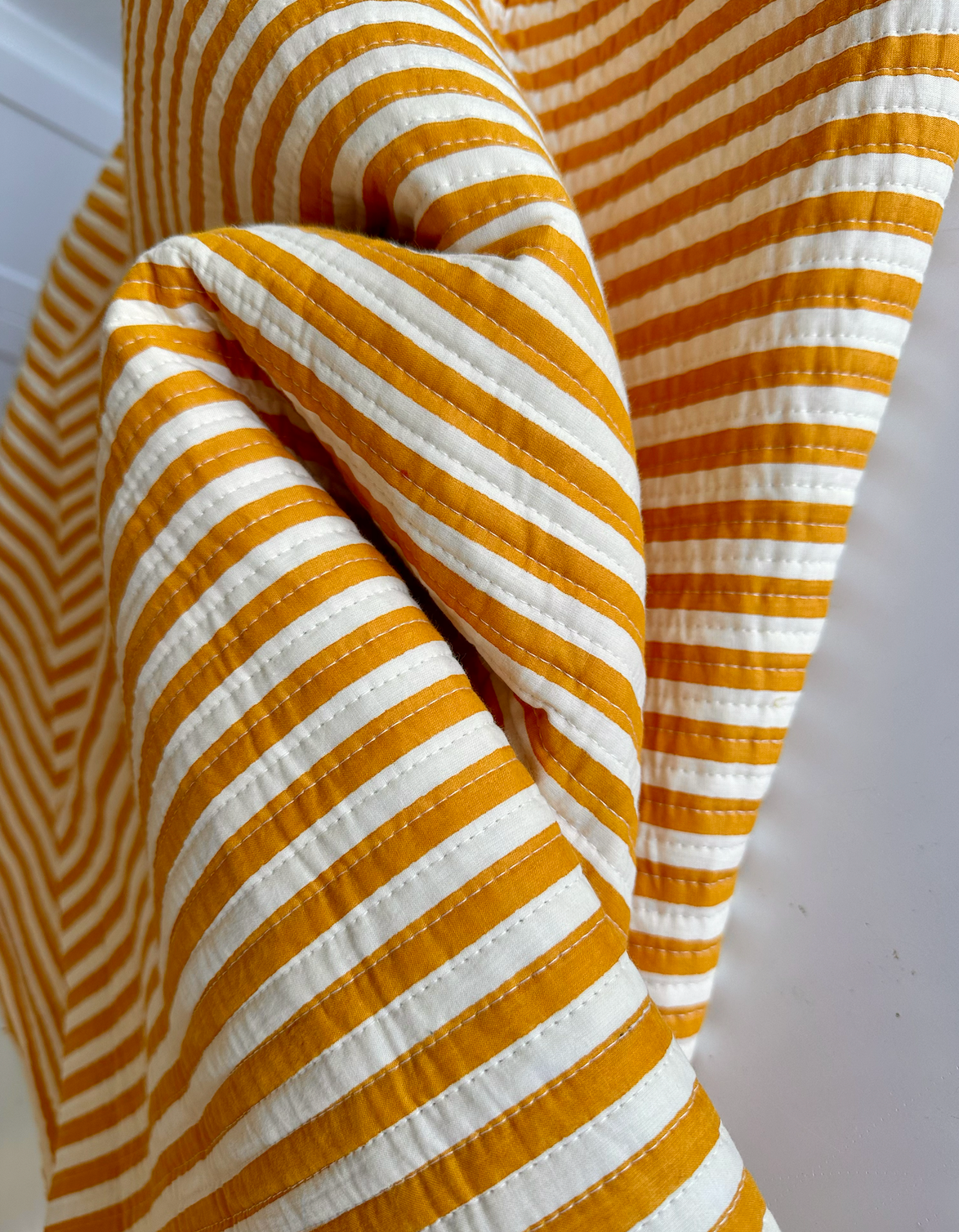 Quilted Mustard/Cream Stripe - Pre-Cut Quantities