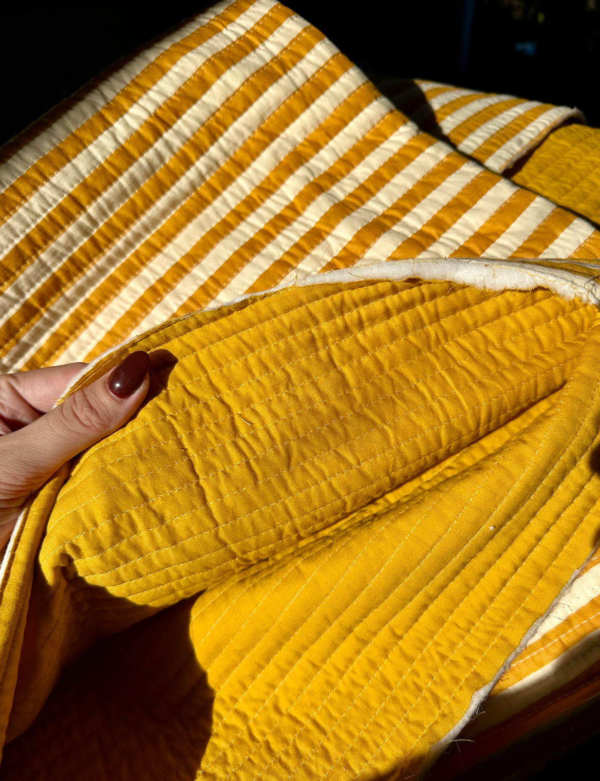 Quilted Mustard/Cream Stripe - Pre-Cut Quantities