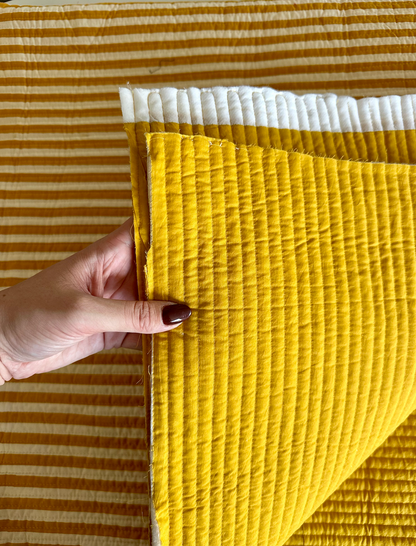 Quilted Mustard/Cream Stripe - Pre-Cut Quantities