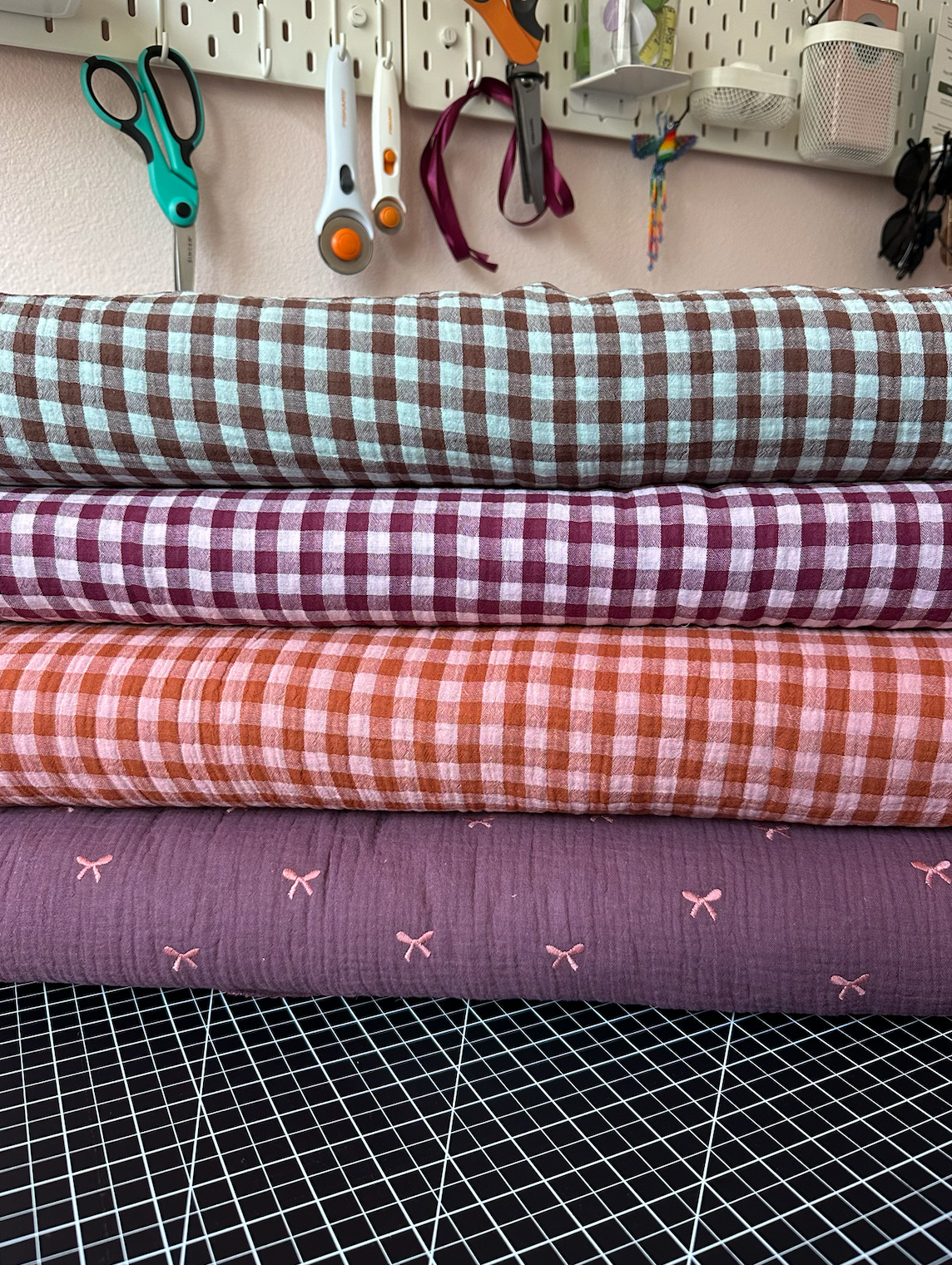 Gingham Cotton Double Gauze in Blue/Brown