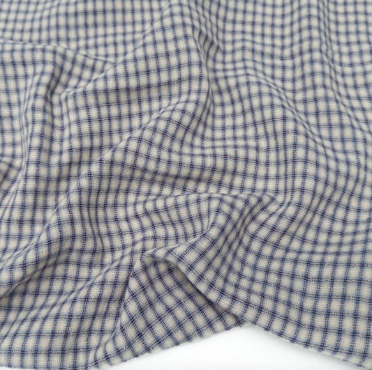 Organic Cotton Double Gauze Checkered Oat/Chambray