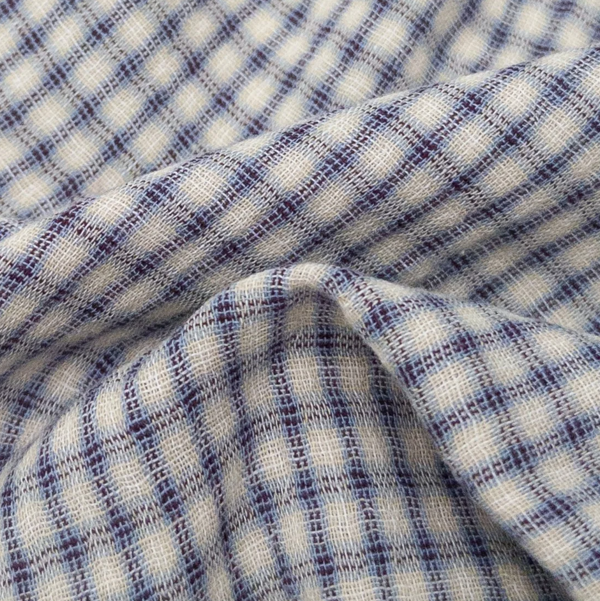 Organic Cotton Double Gauze Checkered Oat/Chambray