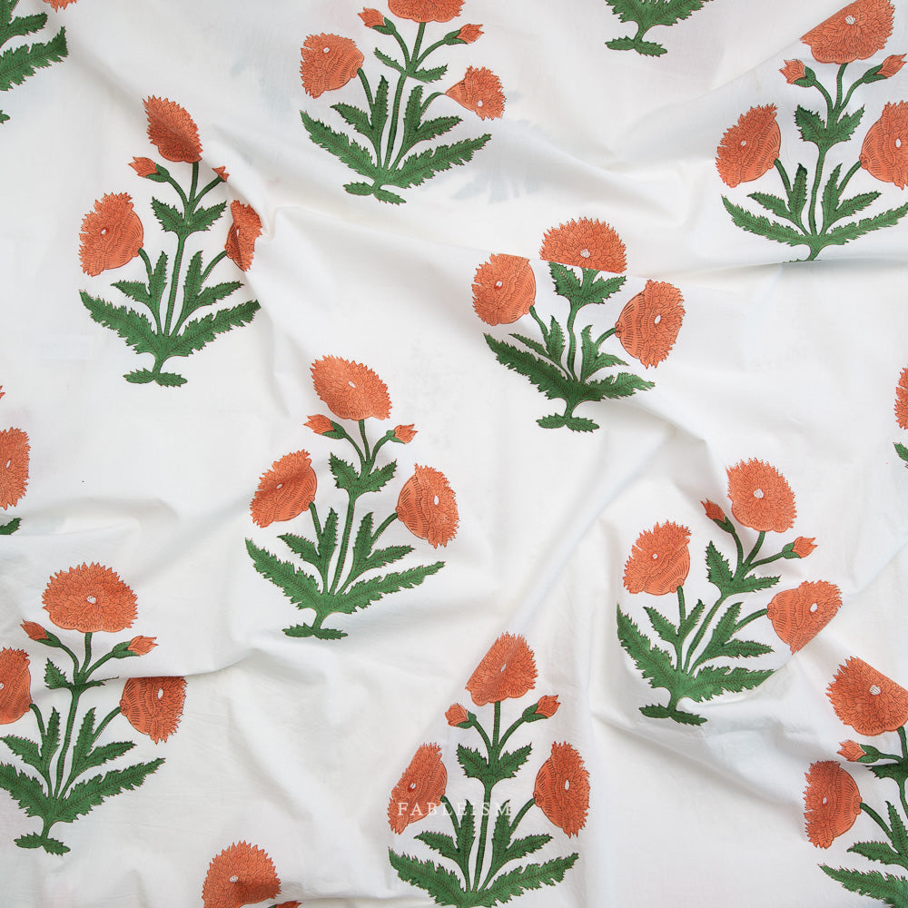 Cotton Floral Sienna Block Print