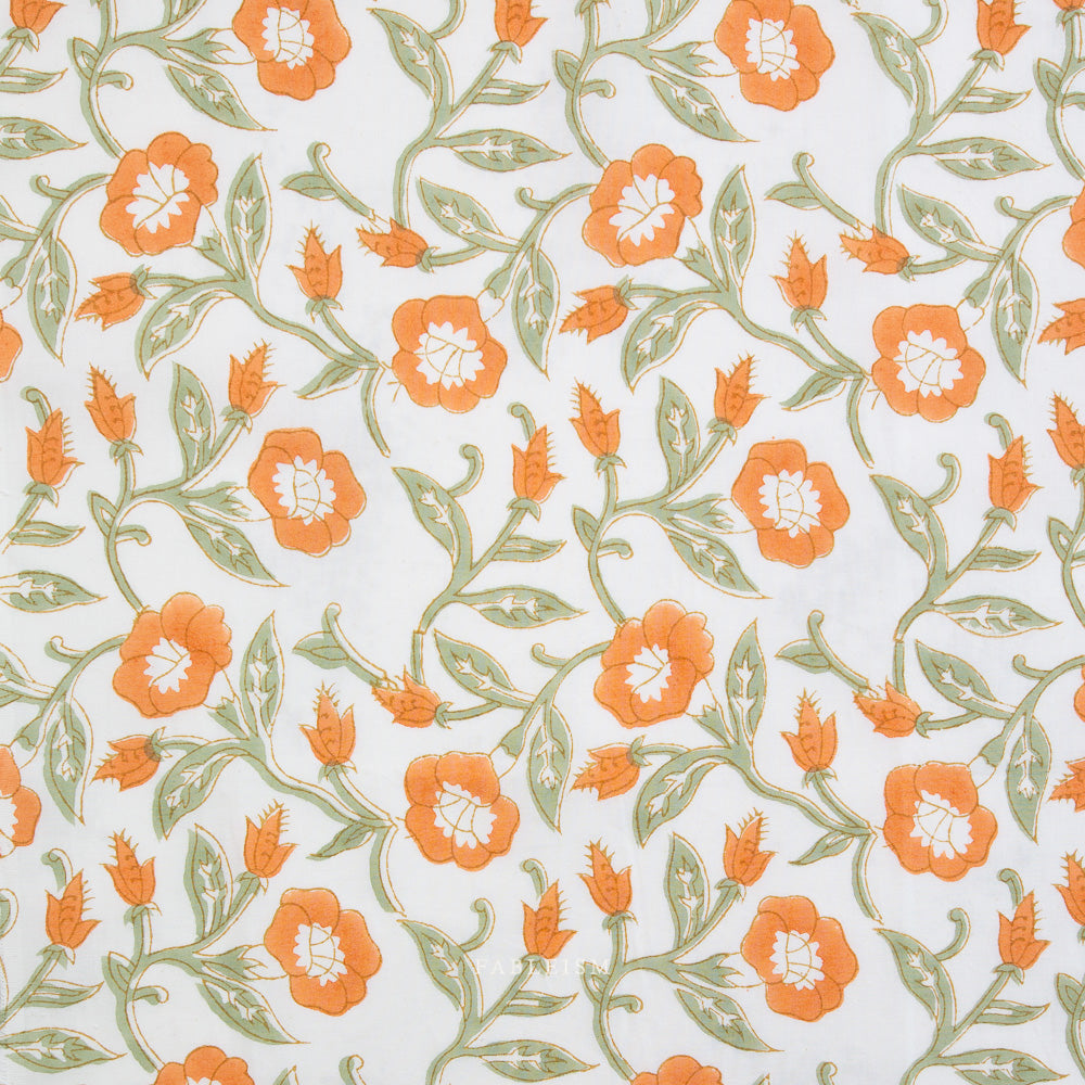 Trumpet Vines Cotton Block Print in Sage