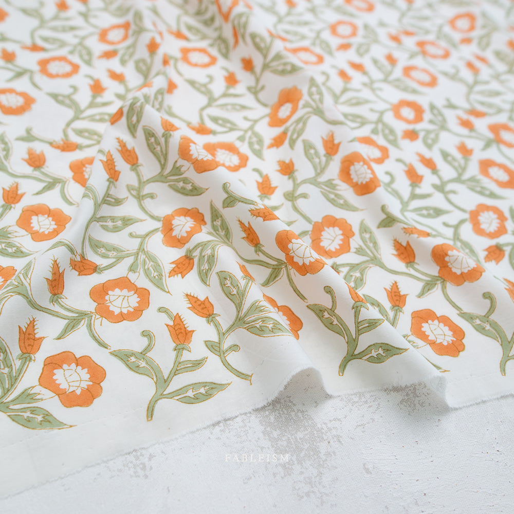Trumpet Vines Cotton Block Print in Sage