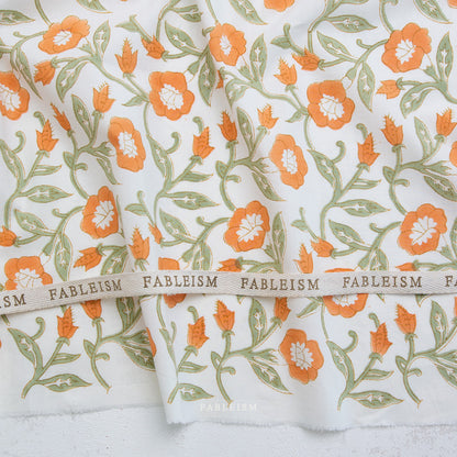 Trumpet Vines Cotton Block Print in Sage