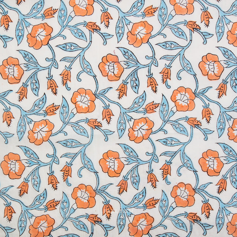 Trumpet Vines Cotton Block Print in Winter