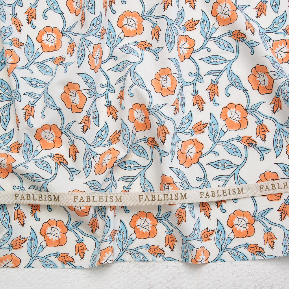 Trumpet Vines Cotton Block Print in Winter