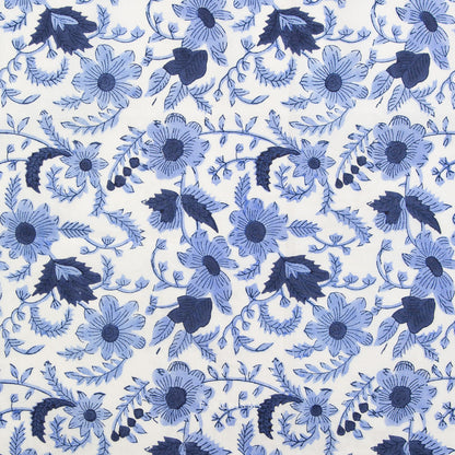 Country Floral Cotton Block Print in Blue