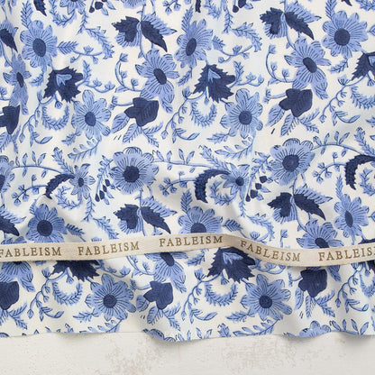 Country Floral Cotton Block Print in Blue