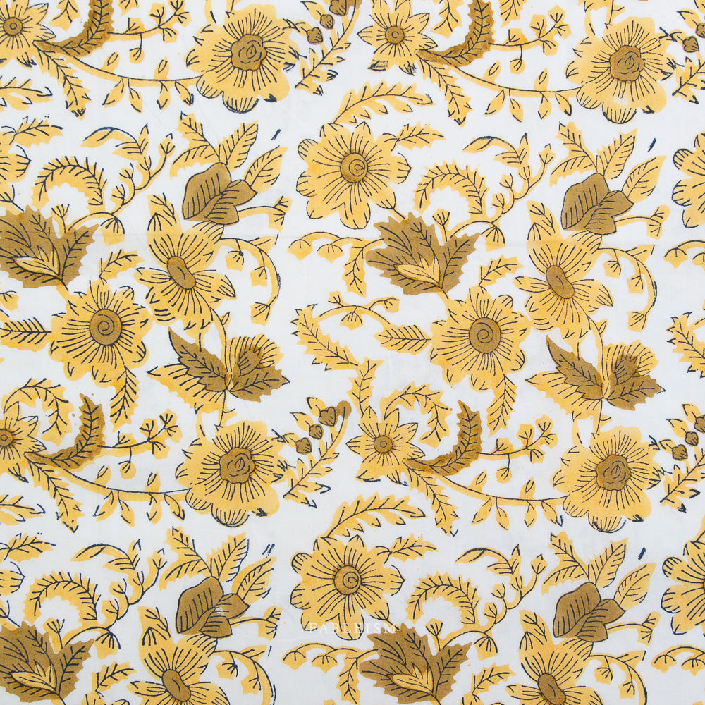 Country Floral Cotton Block Print in Yellow