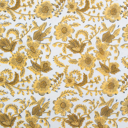 Country Floral Cotton Block Print in Yellow