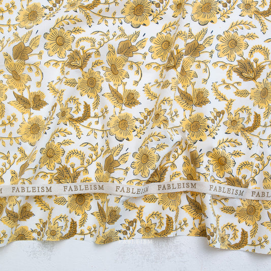 Country Floral Cotton Block Print in Yellow