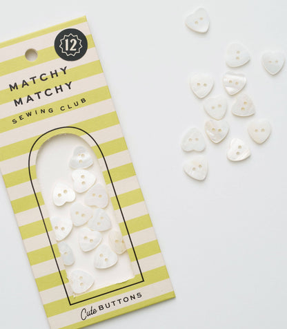 Heart Shaped Shell Buttons: Set of 12