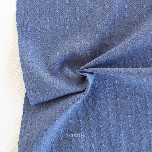 Dobby Hearts in Blueberry by Fableism Fabric sold by 1/2 yard extra wide