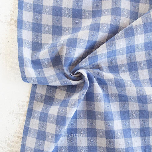 Dobby Hearts Gingham Alice by Fableism Fabric sold by 1/2 yard extra wide | muted plaid 100% Cotton woven fabric quilting & clothes
