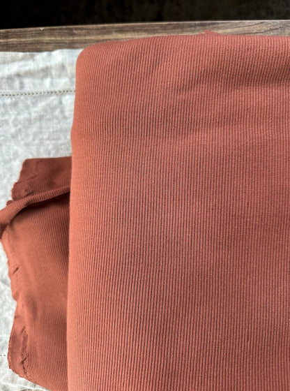 Tawny organic cotton 2x1 rib knit sold by the half yard | Earthy stretch knit fabric for cuffs, bands, clothes and more!