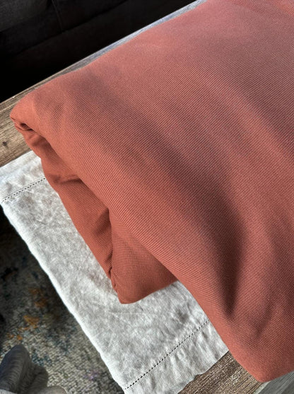 Tawny organic cotton 2x1 rib knit sold by the half yard | Earthy stretch knit fabric for cuffs, bands, clothes and more!