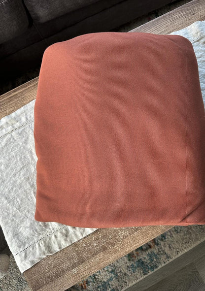 Tawny organic cotton 2x1 rib knit sold by the half yard | Earthy stretch knit fabric for cuffs, bands, clothes and more!