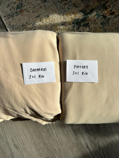 Pottery color organic cotton 2x1 rib knit sold by the half yard | Earthy stretch knit fabric for cuffs, bands, clothes and more!