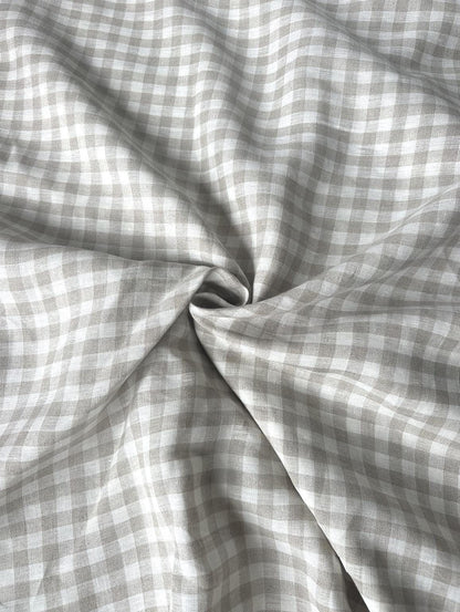 Deadstock Gingham Linen, sold by the 1/2 yard | Neutral beige/tan and white yarn dyed linen