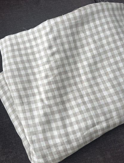 Deadstock Gingham Linen, sold by the 1/2 yard | Neutral beige/tan and white yarn dyed linen