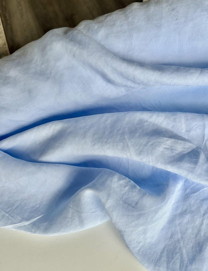 100% lightweight linen in baby blue sold by the 1/2 yard | Sustainable fabric for apparel, great for dresses, tops, pants, etc.