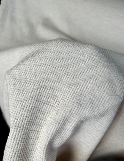 Deadstock white waffle fabric with subtle speckles sold by the half yard | Woven medium-weight fabric for apparel/clothes